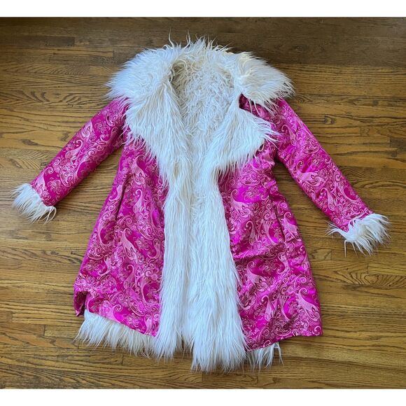 Pink White Reversible Y2K 90s Fluffy Jacket Coat  Women's Size Medium - Picture 4 of 13